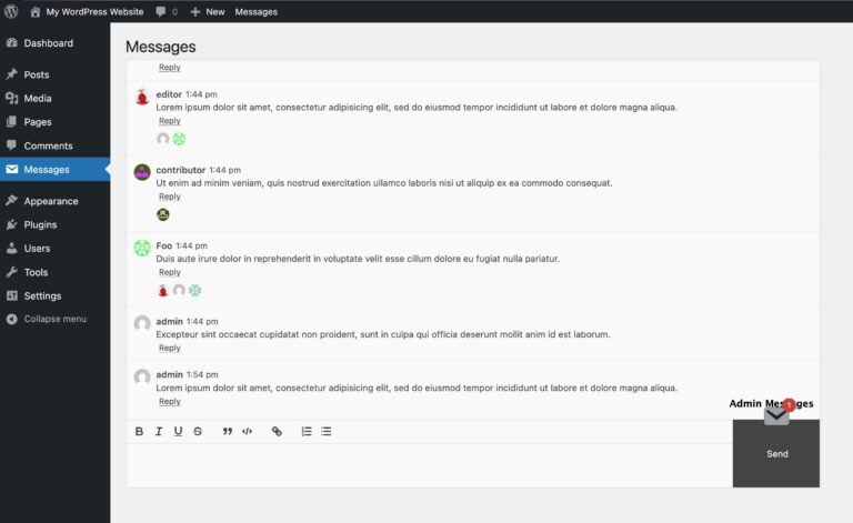 Attenta Messages in the WordPress admin panel